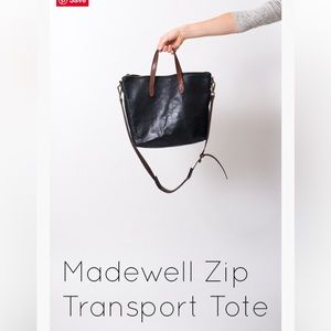 Original Madewell Leather Zip Transport Tote Handbag in Black/ Brown